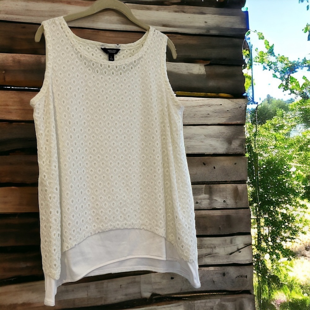 Simply Vera Vera Wang White Eyelet Layered Sleeveless Top L - Picture 15 of 16